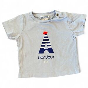 Jacadi Bonjour Paris Tee 12 Month Light Blue Eiffel Tower Cotton France Europe